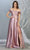 May Queen - MQ1781 Surplice Off Shoulder High Slit Metallic Dress Prom Dresses 4 / Mauve