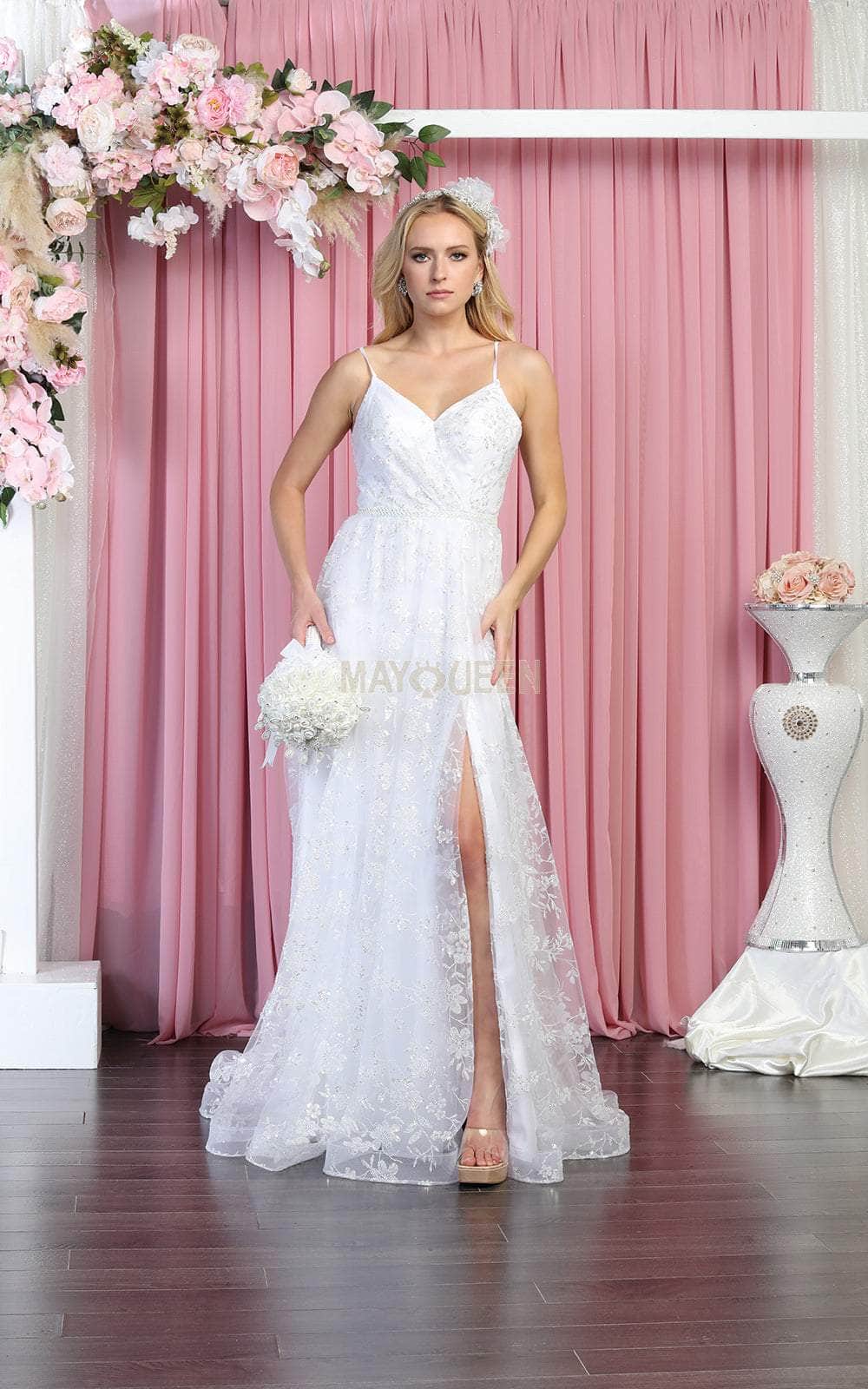May Queen - MQ1787 Embellished V-neck A-line Gown With Slit Couture Candy May Queen - MQ1787 Embellished V-neck A-line Gown With Slit Couture Candy