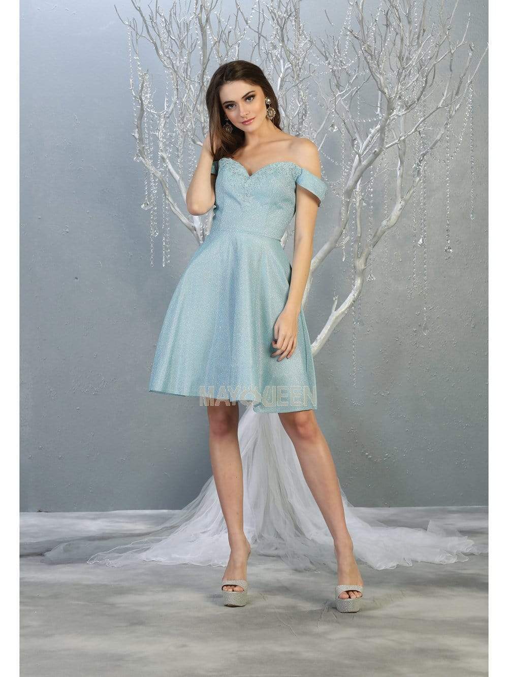 May Queen - MQ1788 Embroidered Off-Shoulder A-line Dress 8 / Baby-Blue - Shop May Queen dresses on Couture Candy at CoutureCandy.com May Queen - MQ1788 Embroidered Off-Shoulder A-line Dress 8 / Baby-Blue - Shop May Queen dresses on Couture Candy at CoutureCandy.com