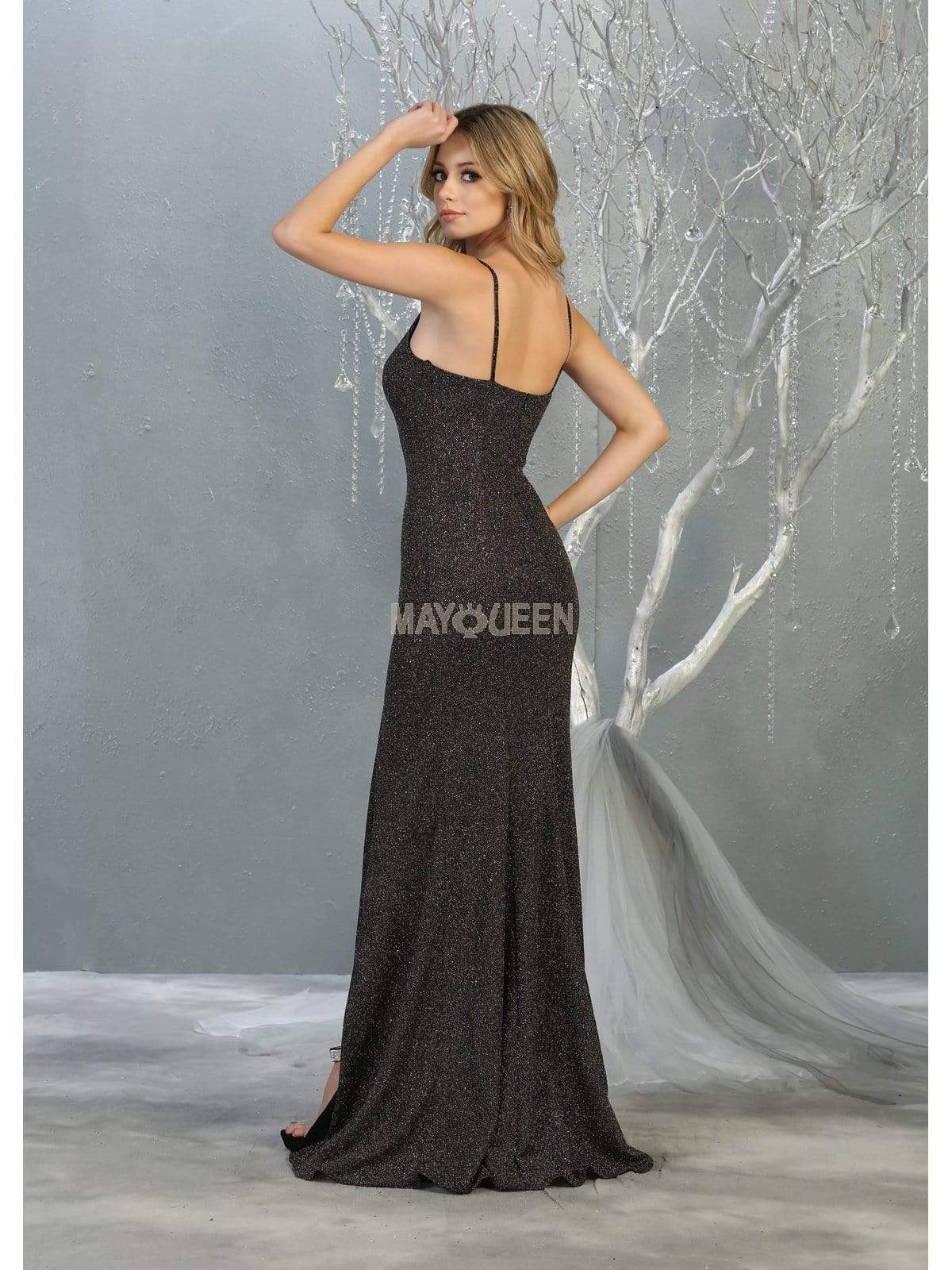 May Queen - MQ1822 Deep V-neck Trumpet Dress With Train Couture Candy May Queen - MQ1822 Deep V-neck Trumpet Dress With Train Couture Candy