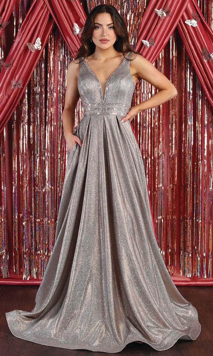 May Queen MQ1845 - Sleeveless Plunging V-neck Long Gown Special Occasion Dress 4 / Bronze