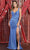 May Queen MQ1871 - Draped Metallic Prom Dress with Slit Prom Dresses 4 / Midnight Blue