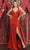 May Queen MQ1871 - Draped Metallic Prom Dress with Slit Prom Dresses 4 / Rust