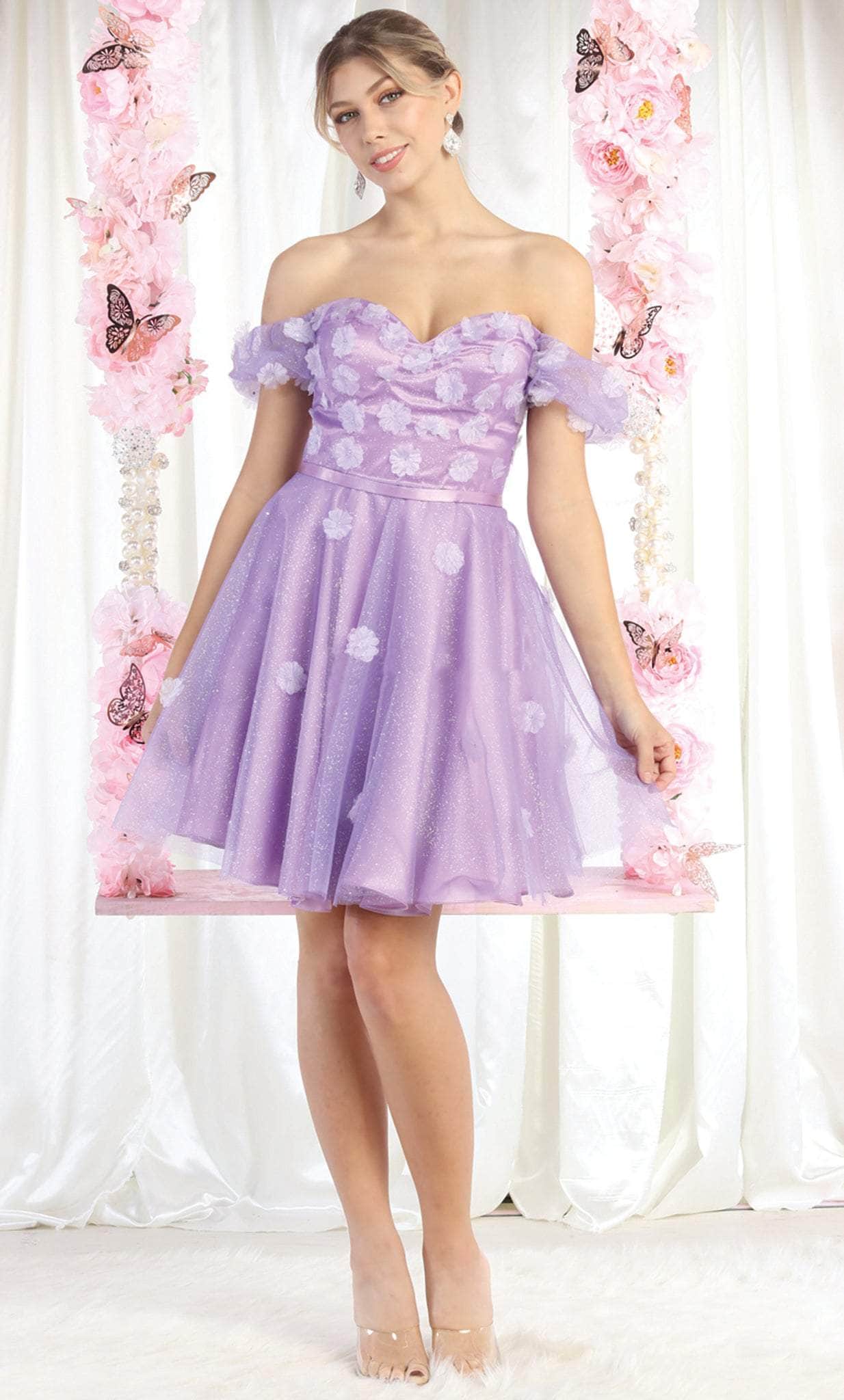 May Queen MQ1934 - Floral Applique Homecoming Dress May Queen MQ1934 - Floral Applique Homecoming Dress