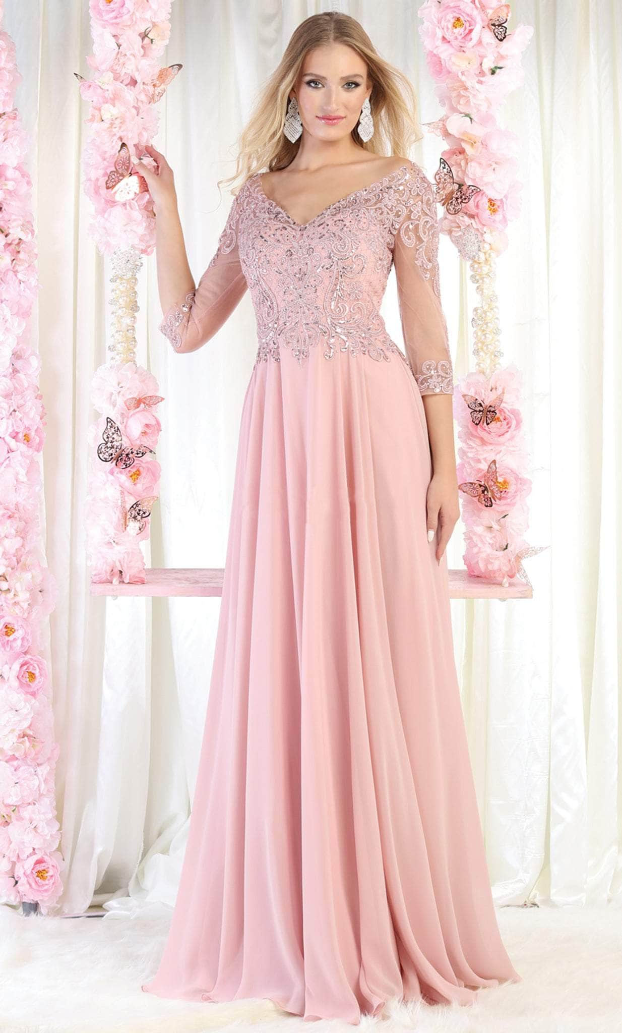 May Queen MQ1936 - Long Sleeve V Neck Evening Dress Couture Candy May Queen MQ1936 - Long Sleeve V Neck Evening Dress Couture Candy