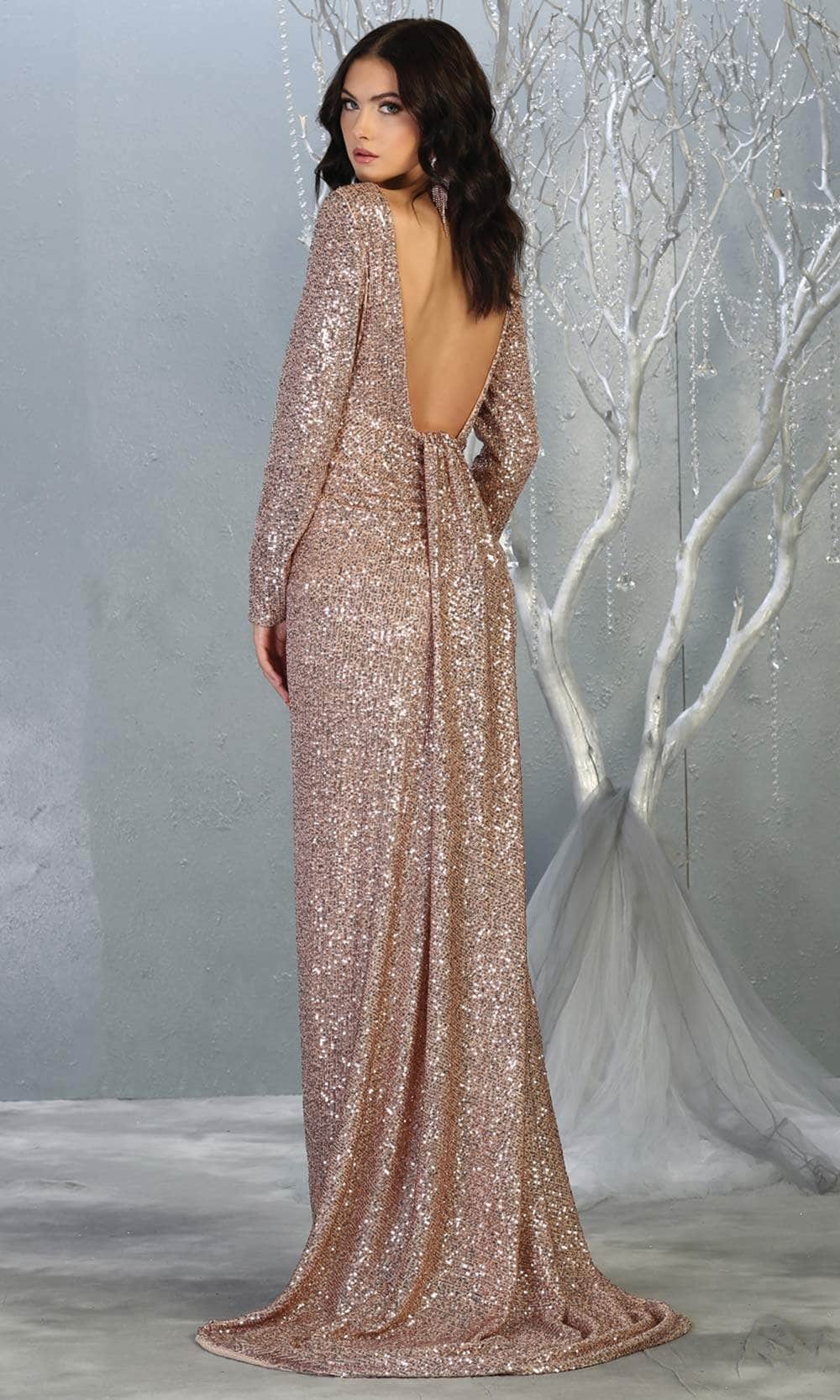 Mayqueen RQ7795 Modest Rose Gold Mother of the Bride|Fitted Sequin Dress Mayqueen RQ7795 Modest Rose Gold Mother of the Bride|Fitted Sequin Dress