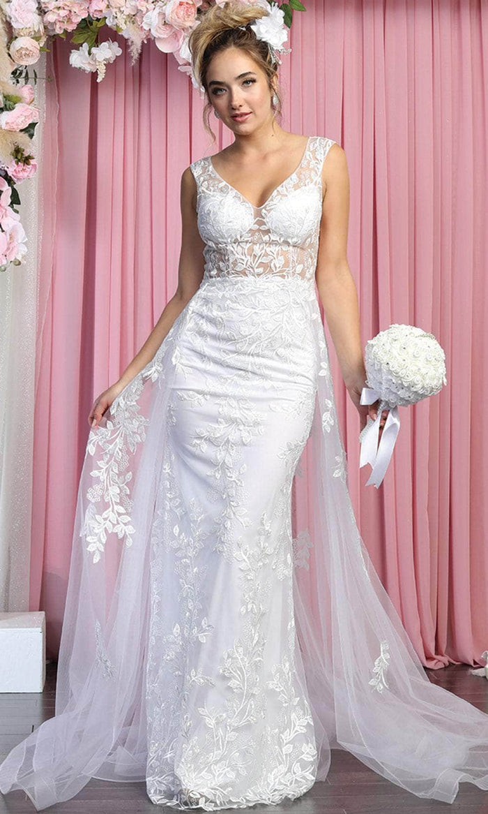 May Queen RQ7904 - Sleeveless V-neck Wedding Gown Special Occasion Dress 4 / Ivory