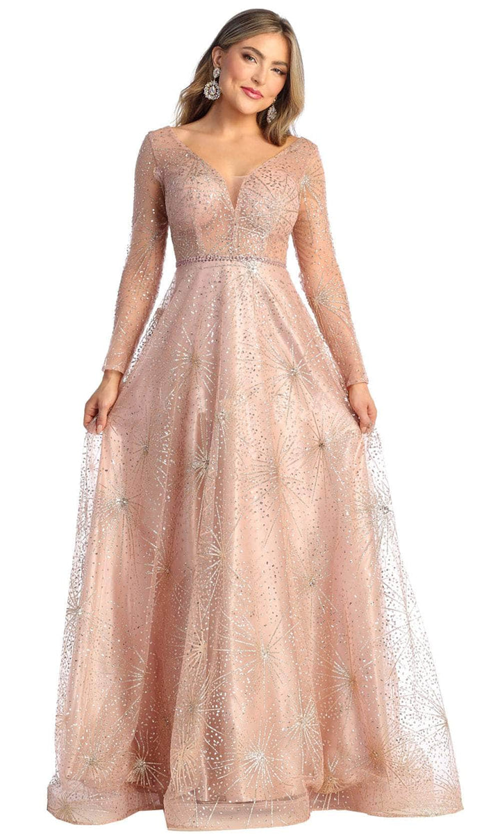 GDU053 Rose Print Sheer Evening Dress