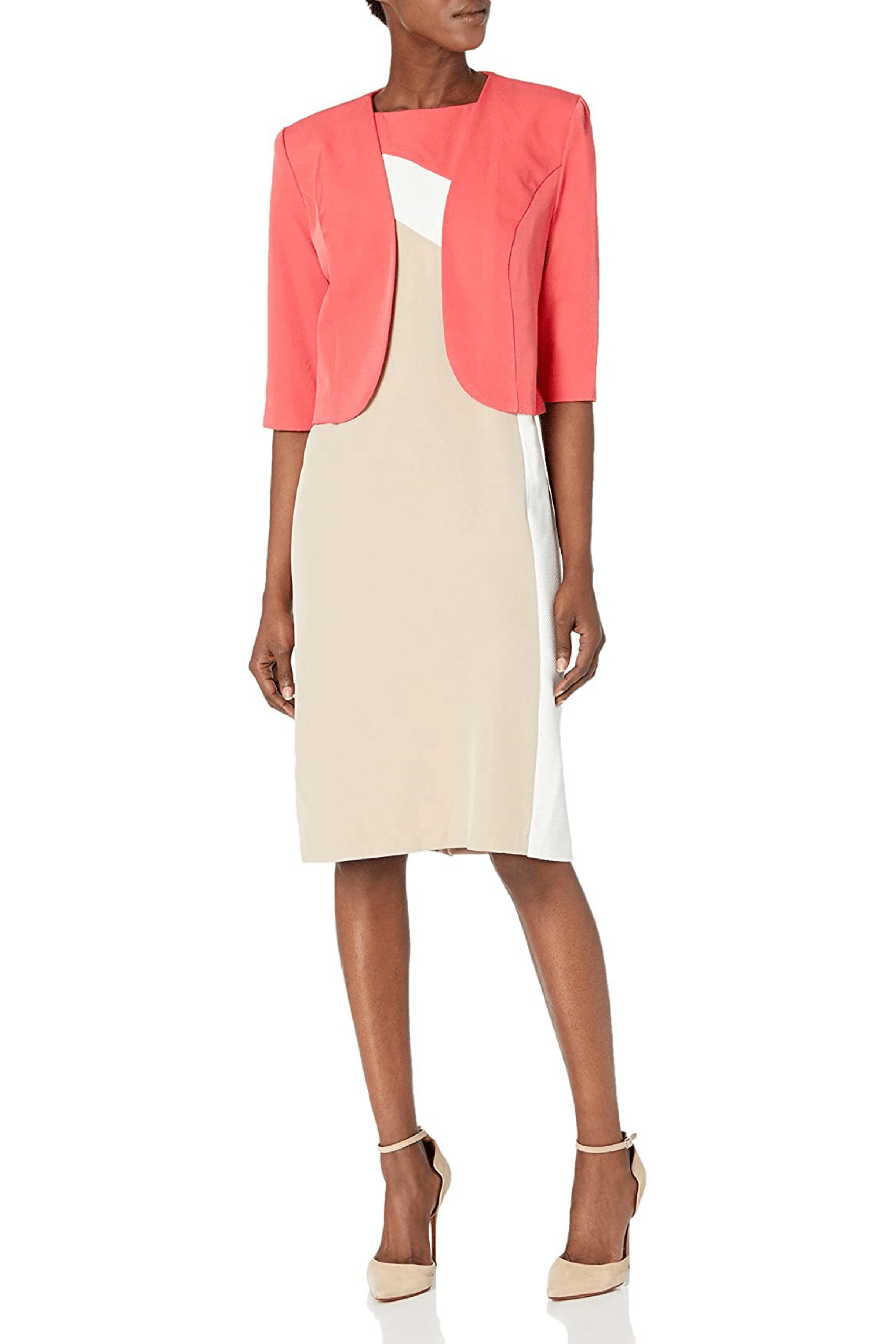 Maya Brooke 28061 - Two-Piece Quarter Sleeved Jacket Knee-Length Dress Couture Candy Maya Brooke 28061 - Two-Piece Quarter Sleeved Jacket Knee-Length Dress Couture Candy
