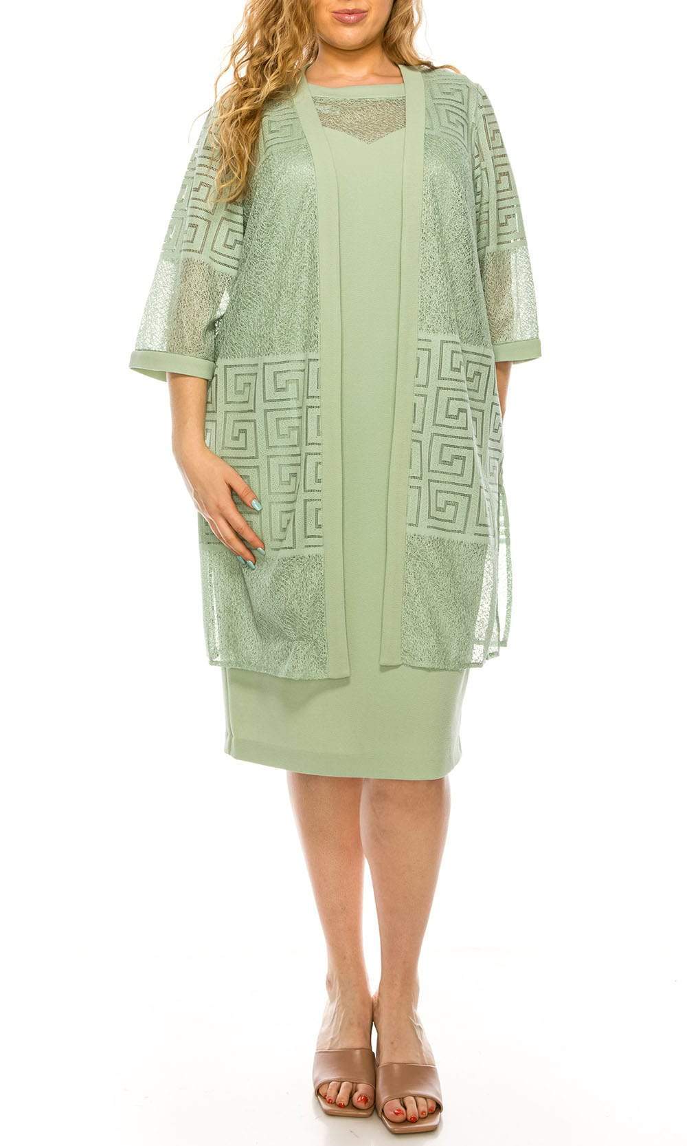 Maya Brooke - 29140 Two Piece Column Midi Dress 14W / Sage Maya Brooke - 29140 Two Piece Column Midi Dress 14W / Sage