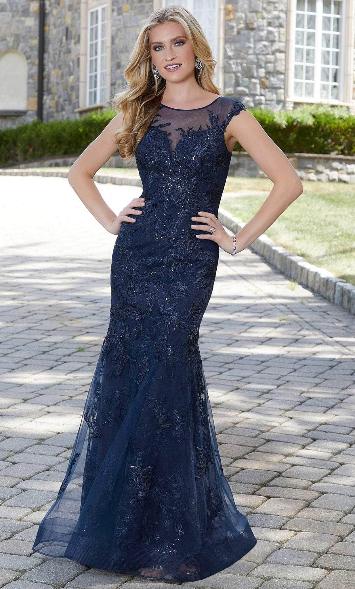 Mgny Mori Lee Navy Prom Dress MGNY By Mori Lee 72702 Lace Appliqued Evening Dress Mgny Mori Lee Navy Prom Dress MGNY By Mori Lee 72702 Lace Appliqued Evening Dress