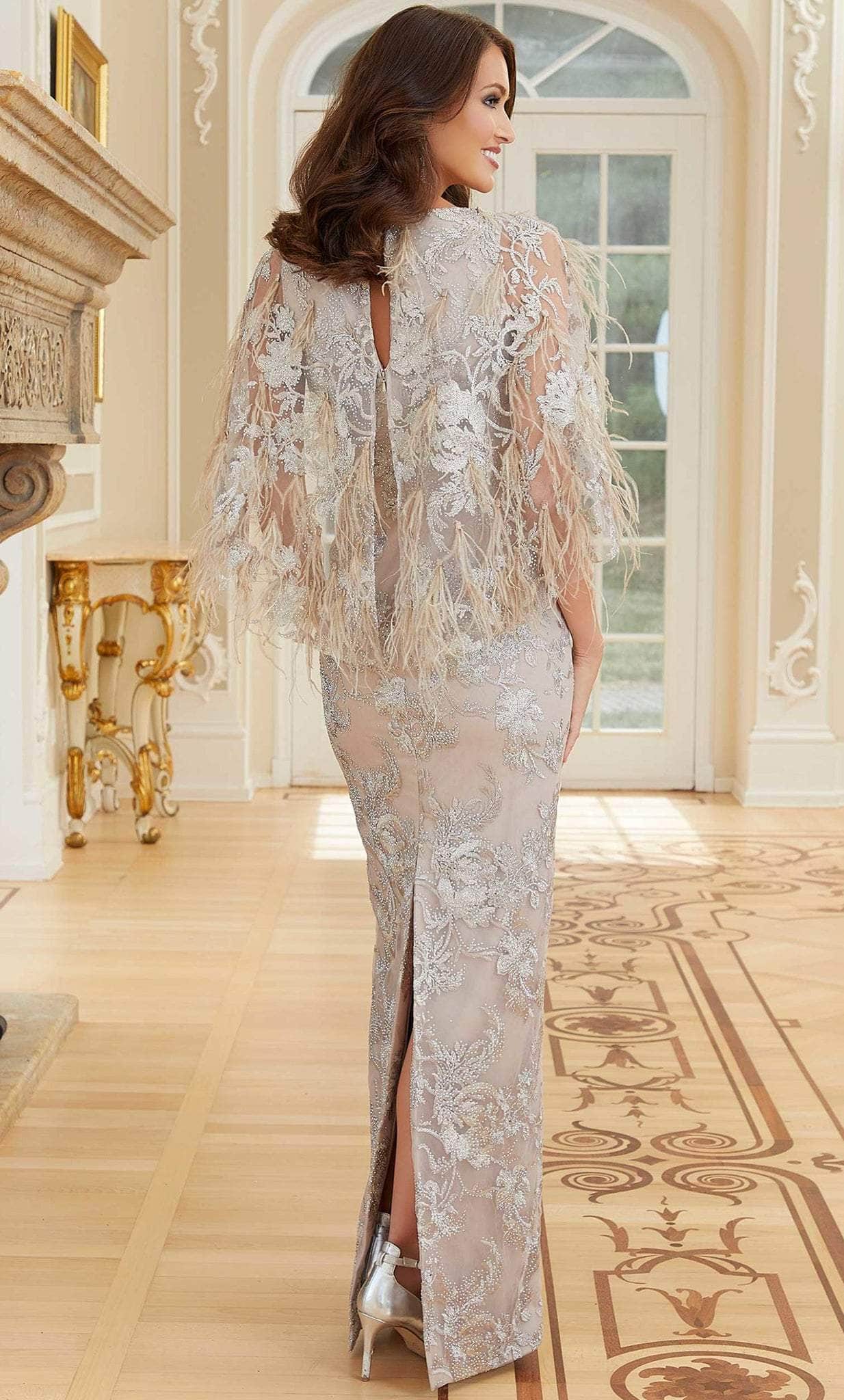 MGNY By Mori Lee 72730 - Feathered Capelet Formal Dress MGNY By Mori Lee 72730 - Feathered Capelet Formal Dress