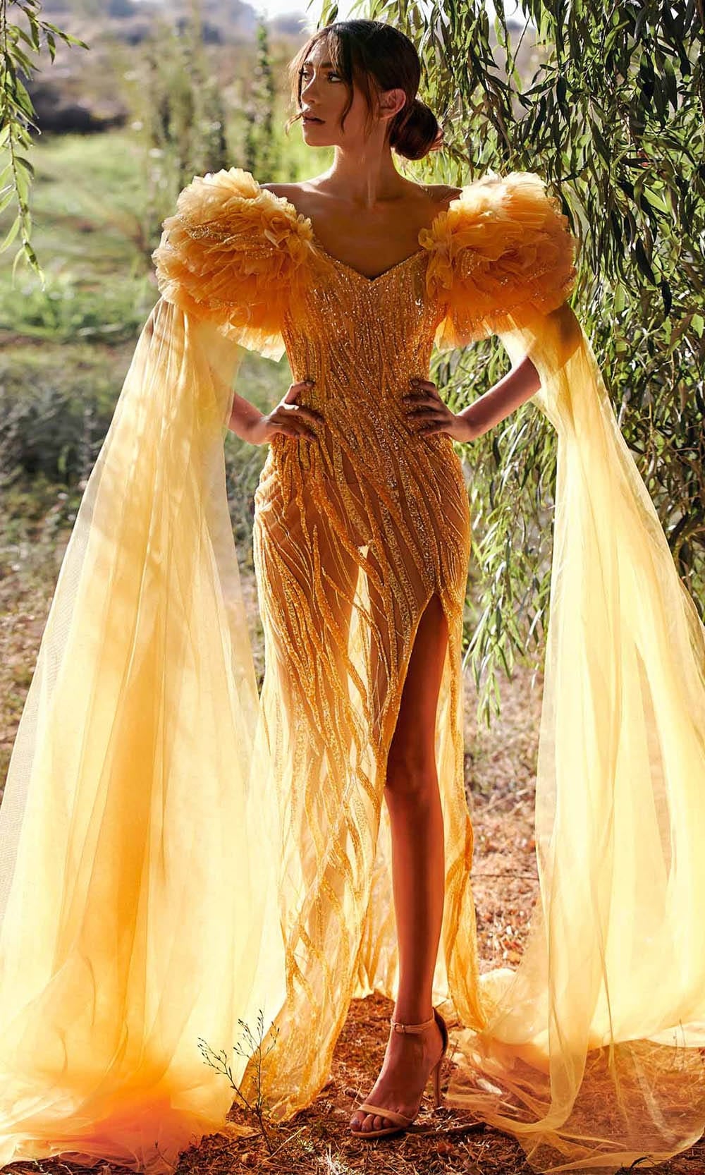 MNM Couture K3934 Ruffle Sleeve Evening Gown – Couture Candy