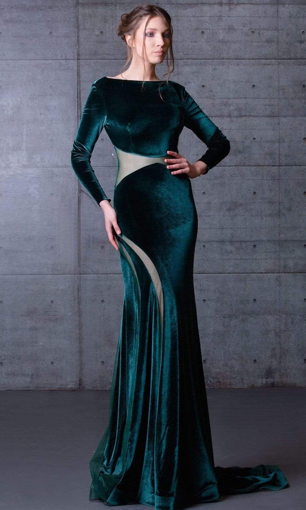 MNM Couture - N0068 Long Sleeve Velvet Long Dress Couture Candy MNM Couture - N0068 Long Sleeve Velvet Long Dress Couture Candy