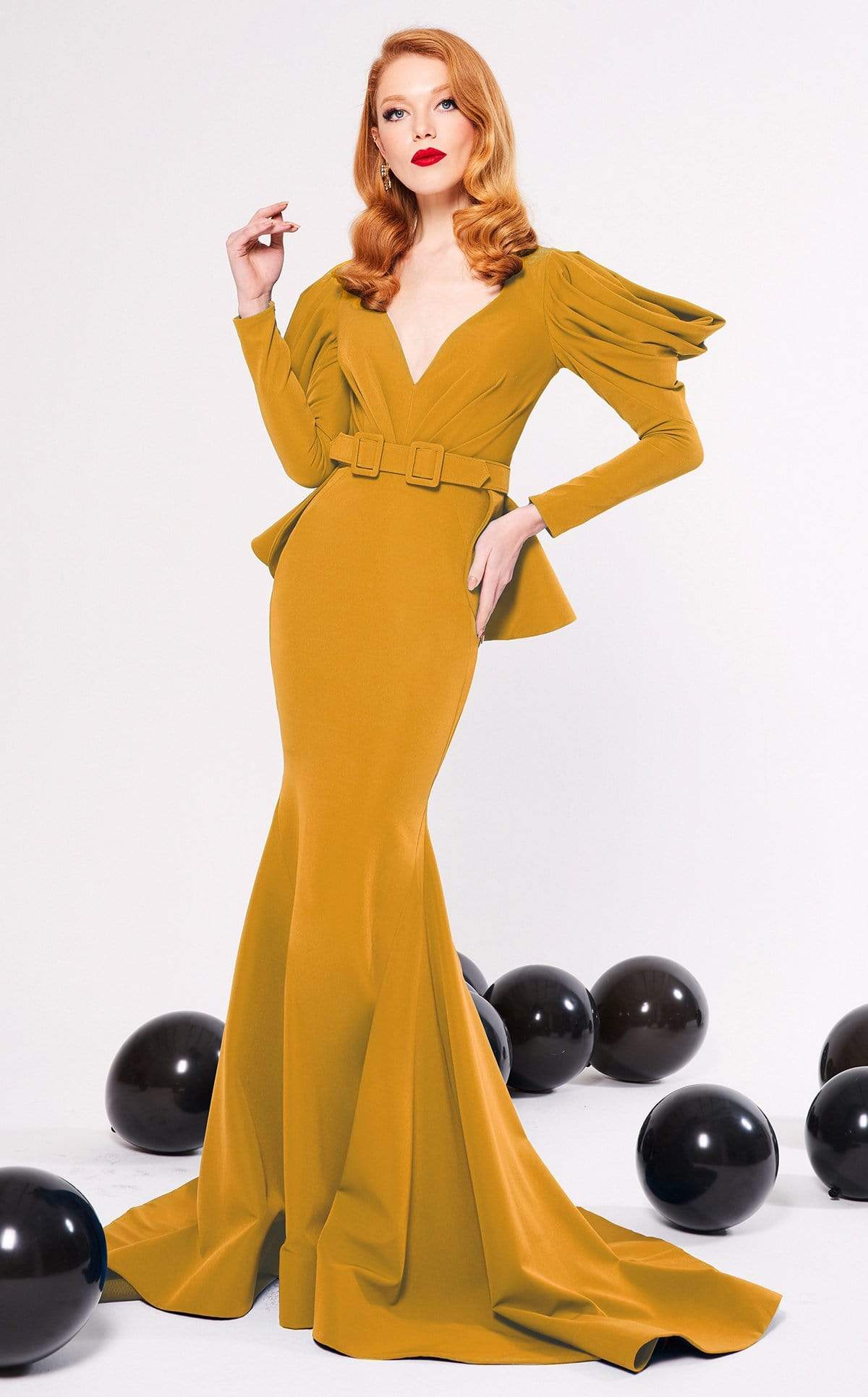 MNM Couture - N0315 Cowl Ornate Cutout Long Sleeve Mermaid Gown Couture Candy MNM Couture - N0315 Cowl Ornate Cutout Long Sleeve Mermaid Gown Couture Candy