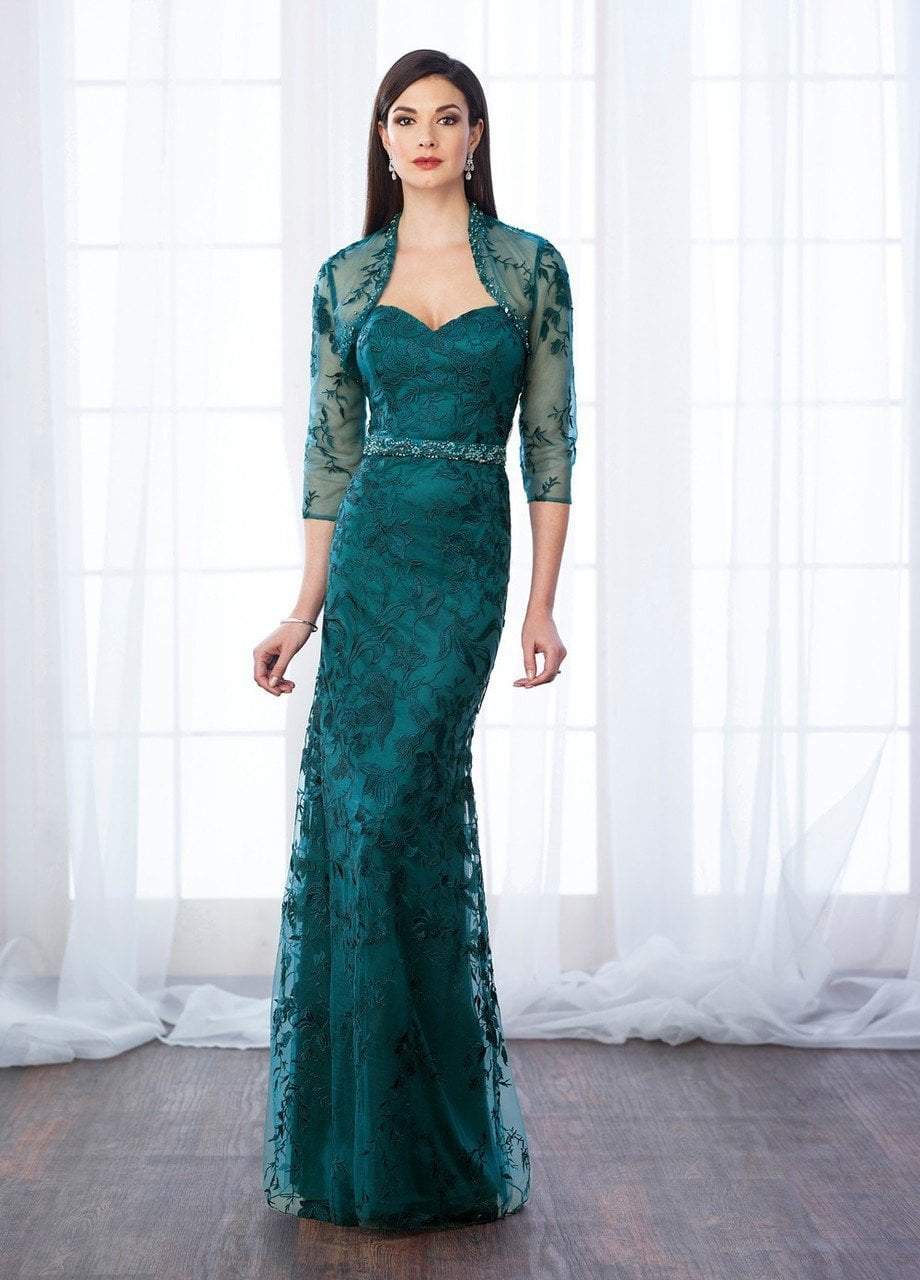 Mon Cheri Strapless Lace Gown with Sheer Bolero Jacket 217649