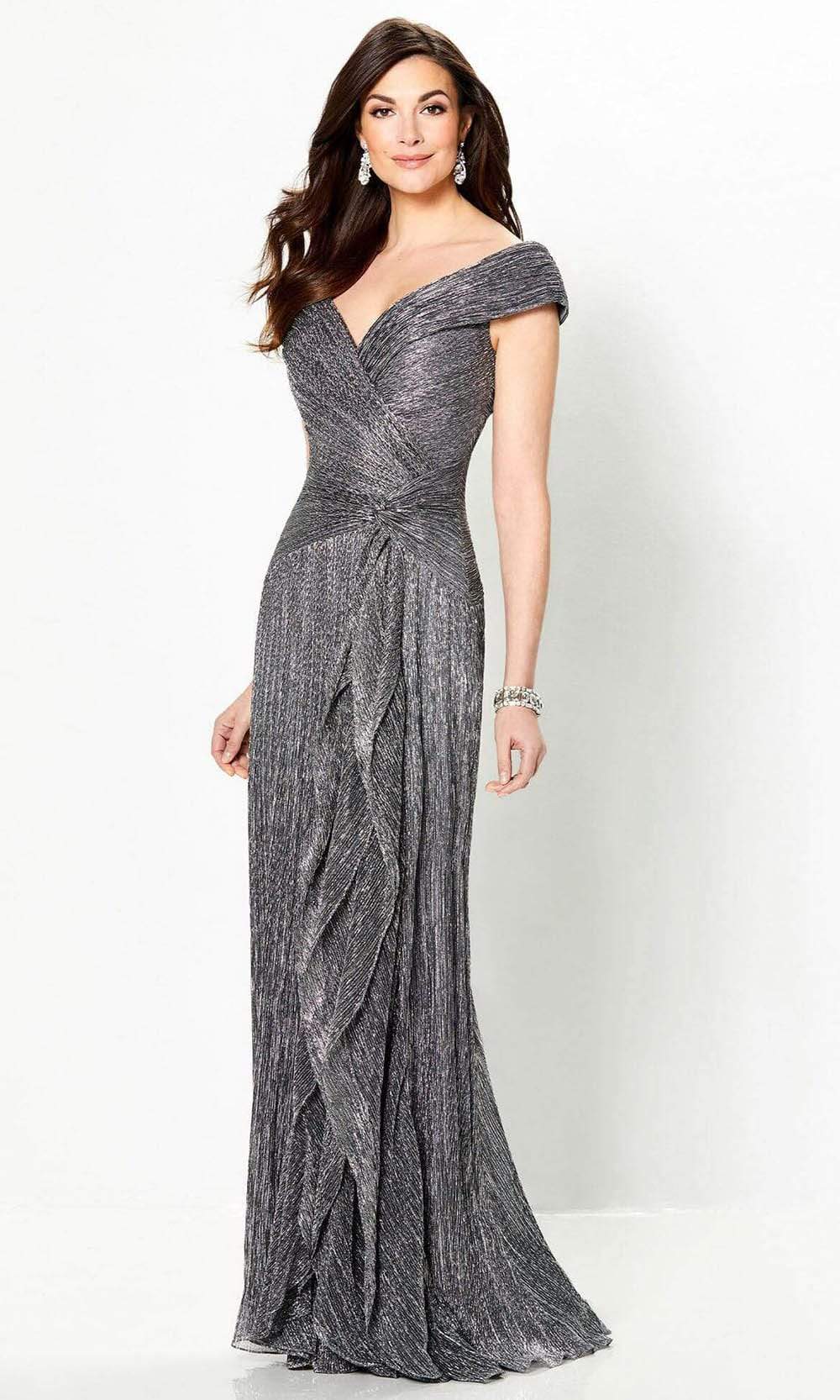 mother of the bride dresses with ruching Dress Style #32491 Models are wearing Gunmetal Yellow Mother of the Groom