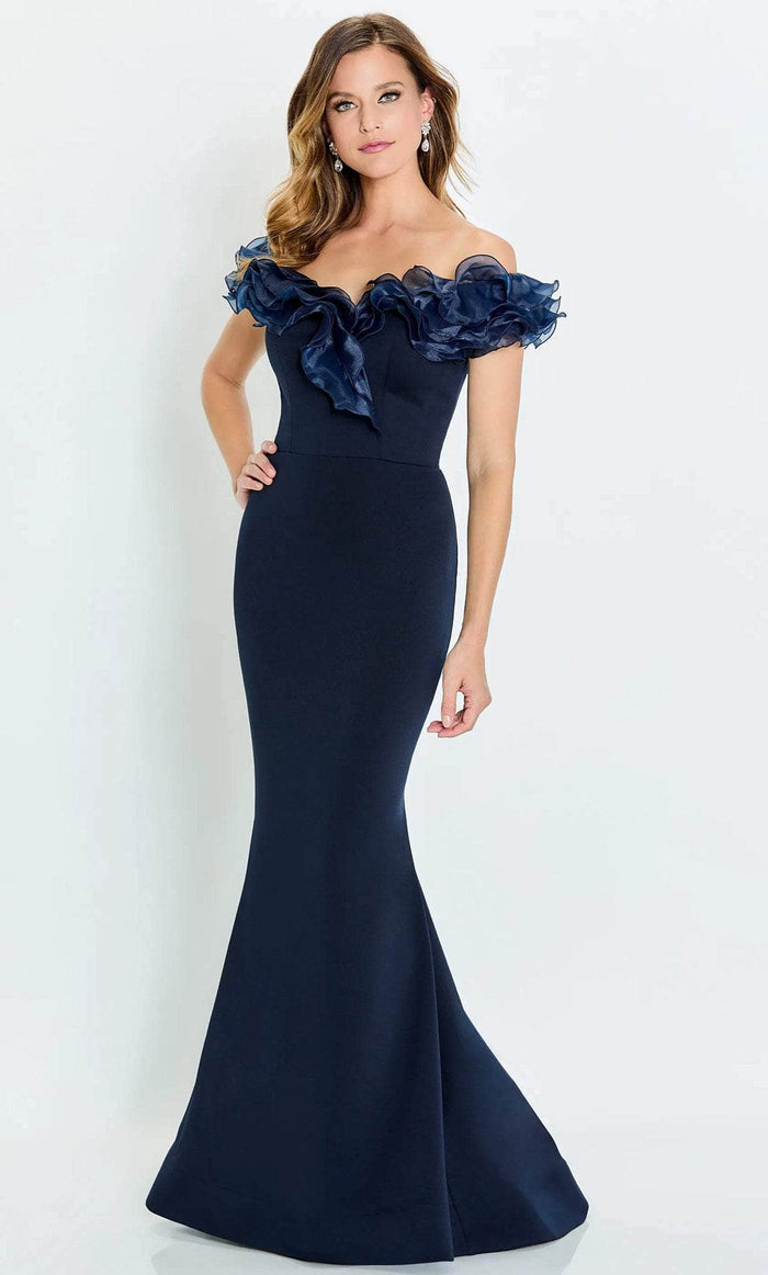 Montage by Mon Cheri M538 - Ruffled Off Shoulder Prom Gown Mother of the Bride Dresses 4 / Navy
