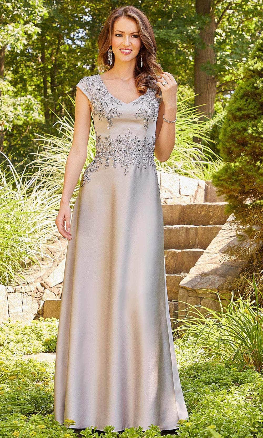 Mori Lee 72519 Short Sleeve Crystal Embellished Long Dress