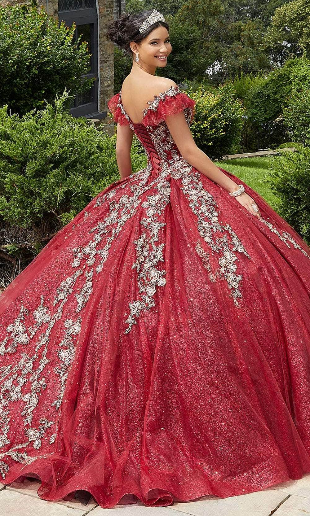silver quince dresses Mori Lee 89342 - Appliqued V-Neck Quinceañera Dress 12 / Emerald/Gold