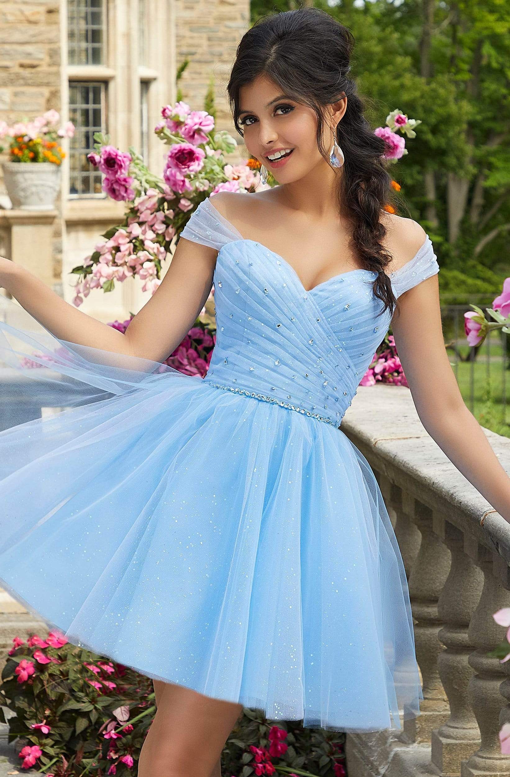 mori lee cocktail dress Morilee 72721 Crepe and Organza Off-Shoulder Gown Mydressline