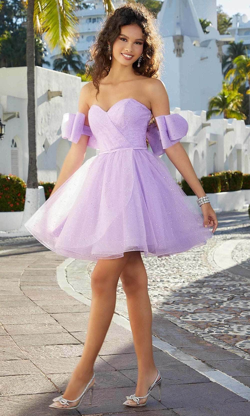 Mori Lee 9592 - Glitter Bow Sleeves Cocktail Dress Mori Lee 9592 - Glitter Bow Sleeves Cocktail Dress
