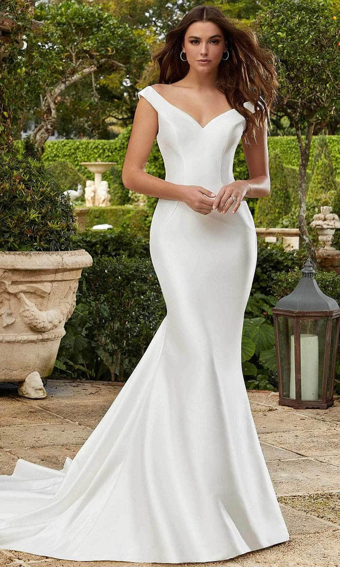 Mori Lee Bridal 12143 - Wide V-Neck Bridal Gown Wedding Dresses 00 / Diamond White