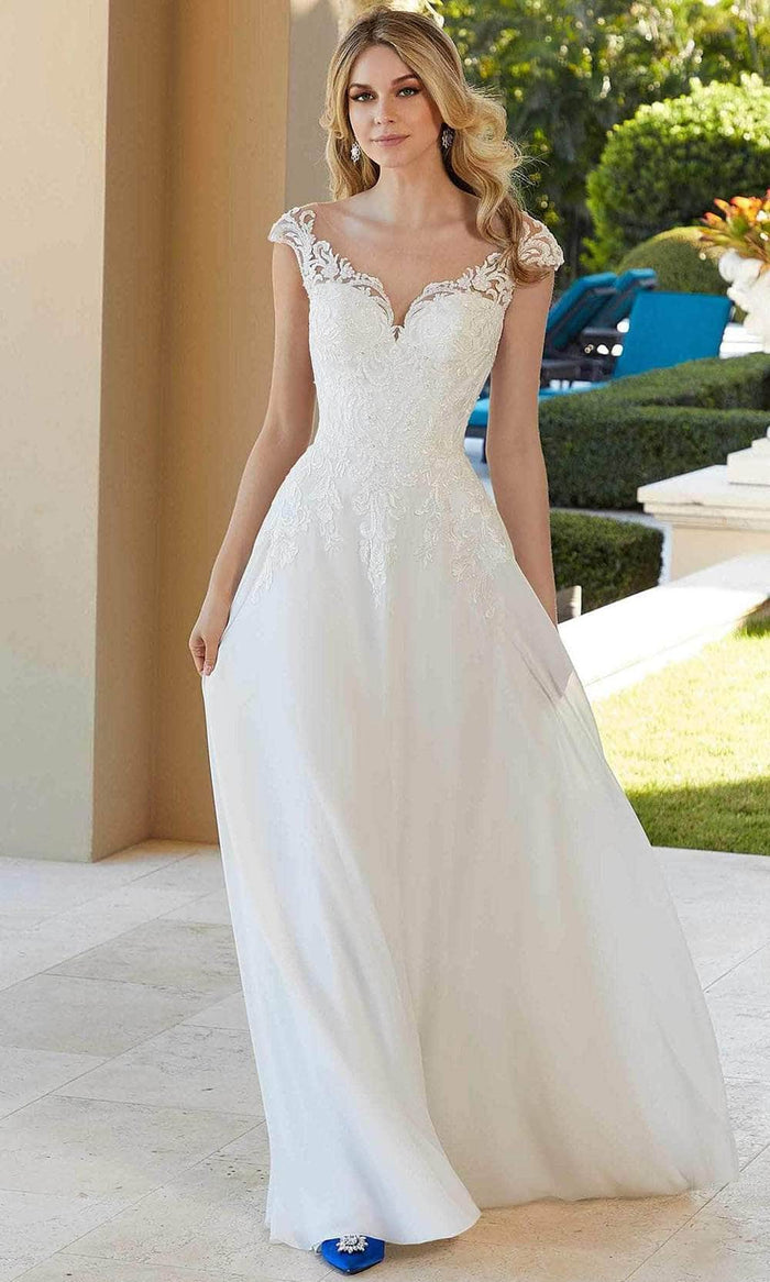 Mori Lee Bridal 5978 - Off-Shoulder Cap Sleeve Wedding Dress Special Occasion Dress 00 / Ivory/Honey