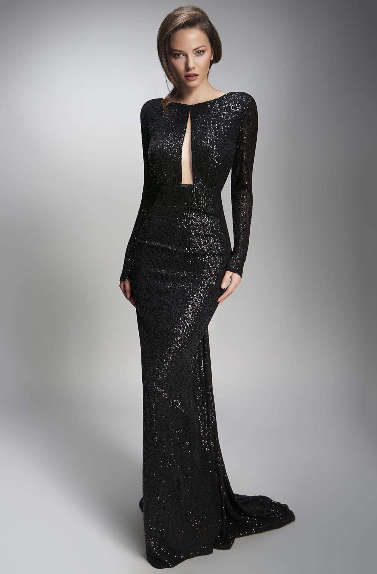 Nicole Bakti - 6904 Long Sleeve Front Keyhole Backless Sheath Dress Nicole Bakti - 6904 Long Sleeve Front Keyhole Backless Sheath Dress