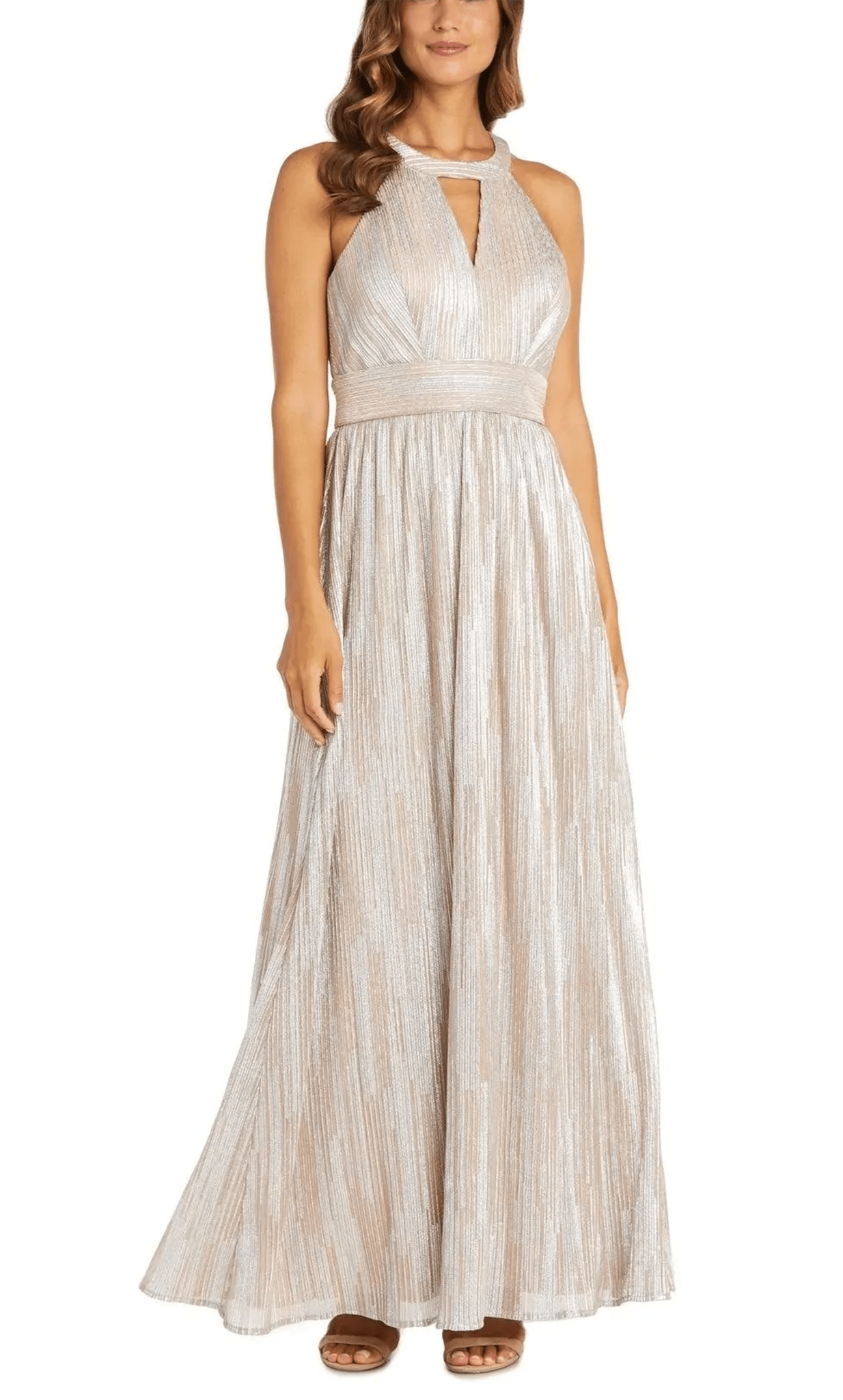 Nightway 22030 - Halter Metallic A-Lin Evening Gown Nightway 22030 - Halter Metallic A-Lin Evening Gown