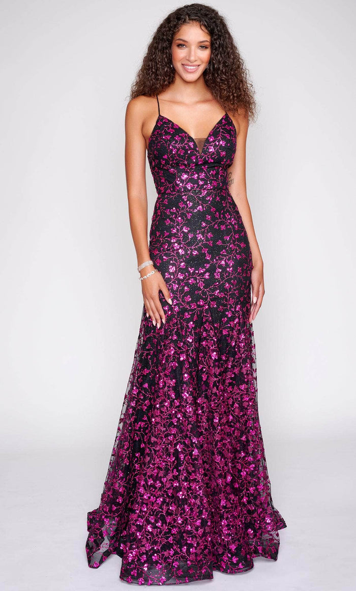 Nina Canacci 8210 - Sleeveless Lace-up Back Prom Gown Special Occasion Dress 0 / Black/Fuchsia