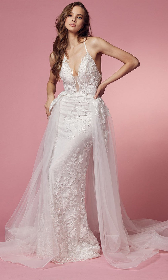 Nox Anabel Bridal F485W - Lace Overskirt Bridal Dress Bridal Dresses 2 / White