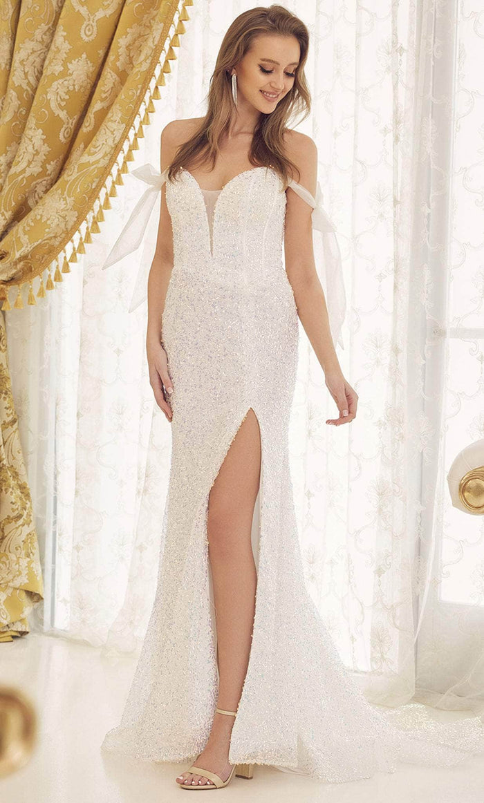 Nox Anabel C1095 - V-neck Embellished Wedding Dress Wedding Dresses 00 / White Multi