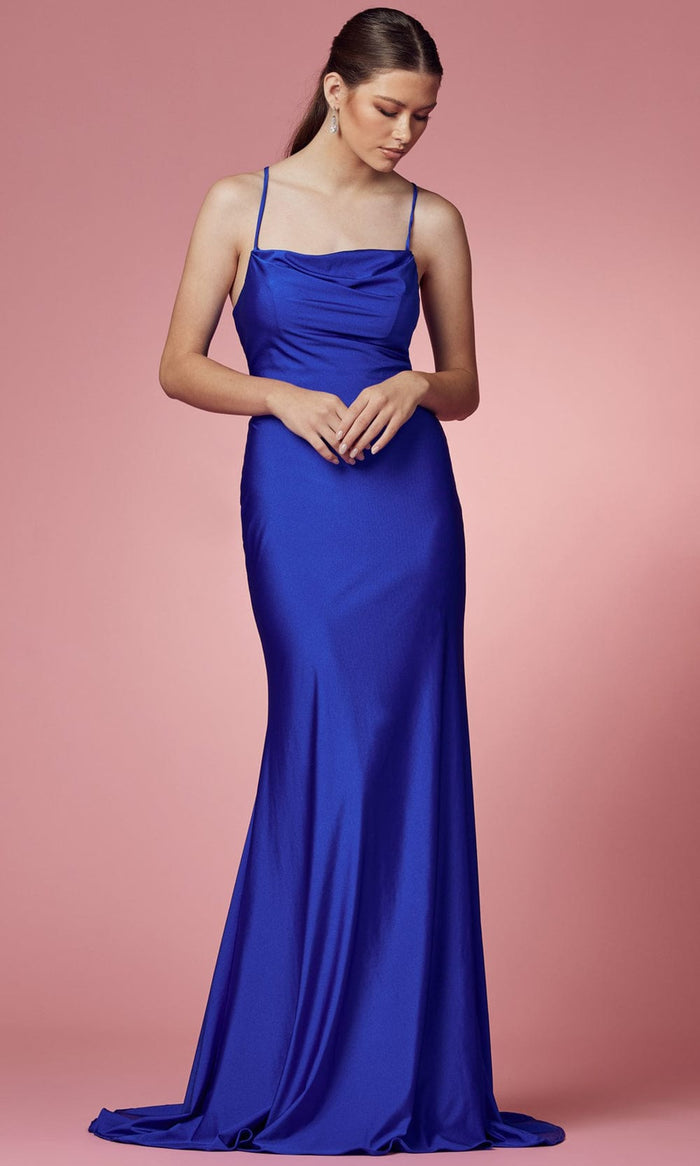 Nox Anabel E1007 - Lace Up Trumpet Prom Dress Prom Dresses 2 / Cobalt Blue