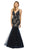 Nox Anabel - E185 Sleeveless V Neck Beaded Lace Tulle Mermaid Gown Special Occasion Dress XS / Navy Blue