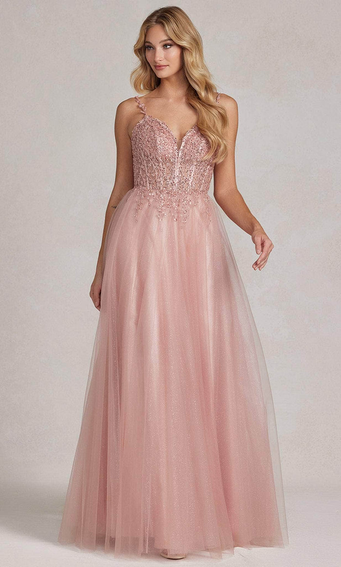 Nox Anabel F1086 - Sheer Bodice Prom Gown Prom Dresses 00 / Rosegold