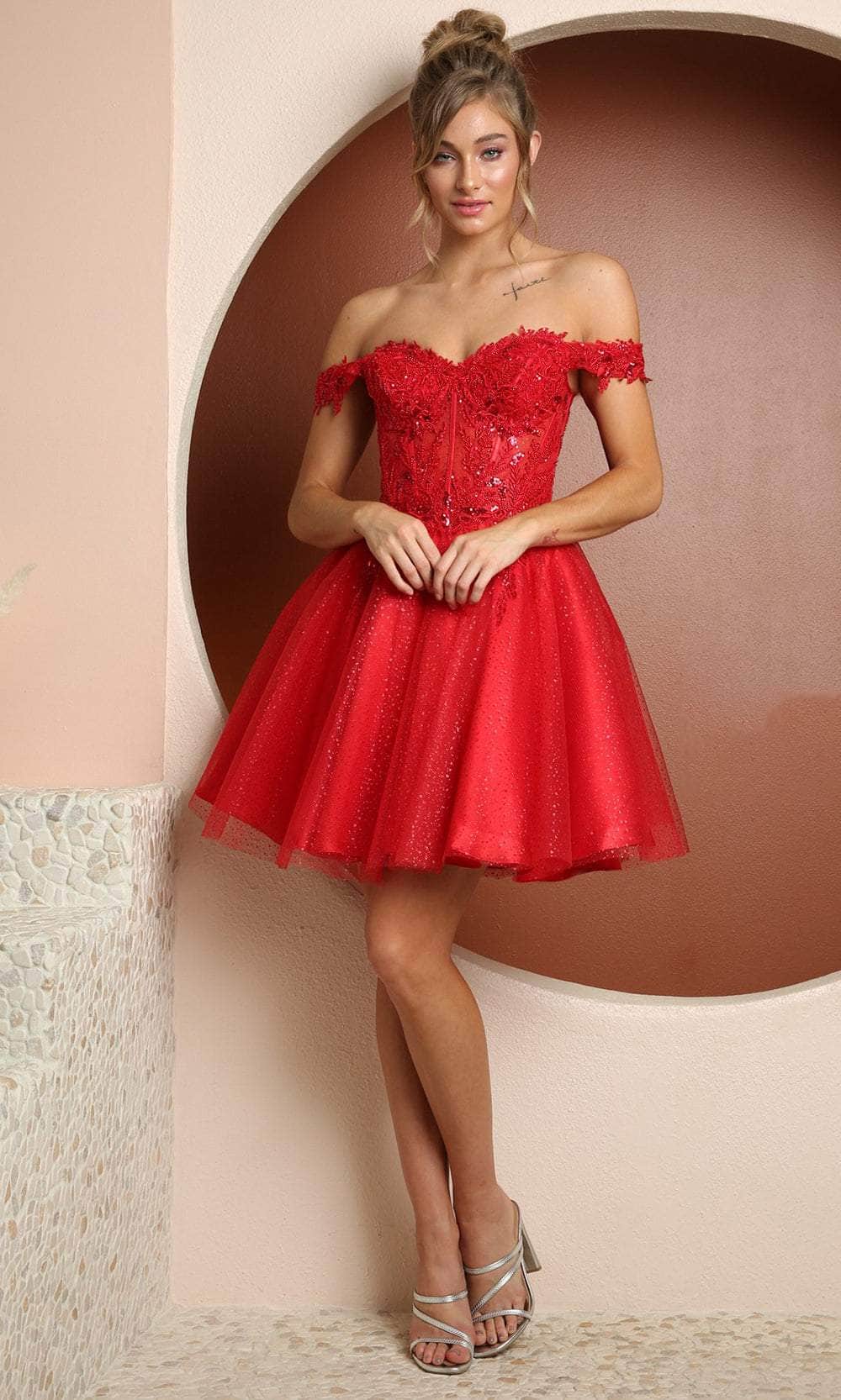 Mini Dress Red Lace Off The Shoulder Dress Nox Anabel F731 Sheer
