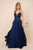 Nox Anabel - R416 Lace-up Open Back Beaded Waist A-Line Prom Dress Prom Dresses 4 / Navy Blue