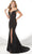 Panoply - 14085 Cape Cascade Plunging Mermaid Gown Special Occasion Dress 0 / Black