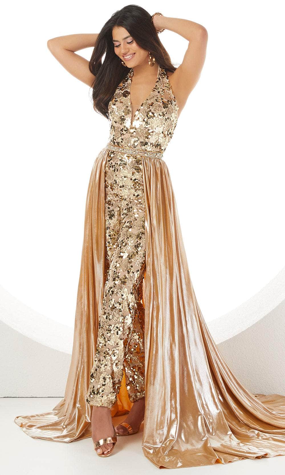 Panoply - 14107 Sequin Halter Jumpsuit With Overskirt Panoply - 14107 Sequin Halter Jumpsuit With Overskirt