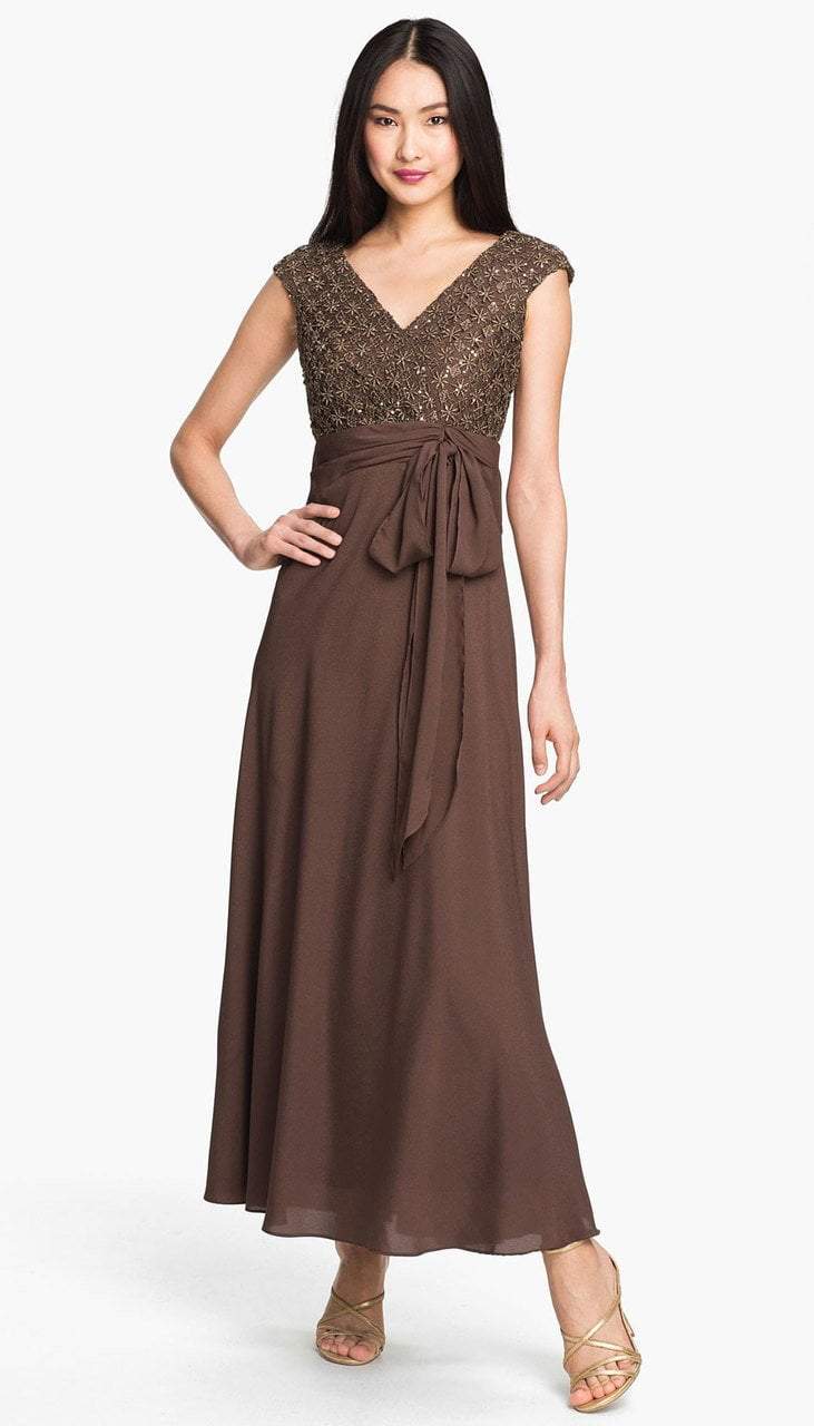 Patra - 12615 Cap Sleeve Gilded Starburst Lace A-Line Gown Patra - 12615 Cap Sleeve Gilded Starburst Lace A-Line Gown