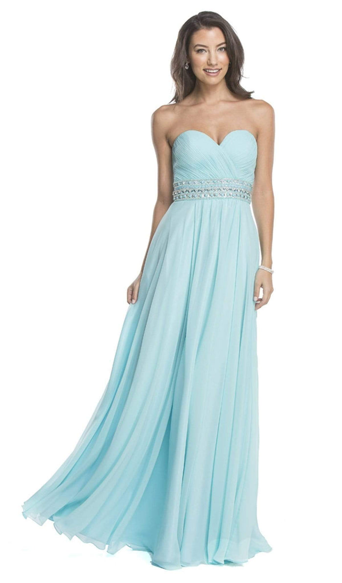 Pleated Strapless Sweetheart Prom A-line Gown Dress XXS / Light-Aqua