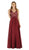 Poly USA - 8012 Embellished Lace Deep V-Neck Chiffon A-Line Dress Special Occasion Dress XS / Burgundy