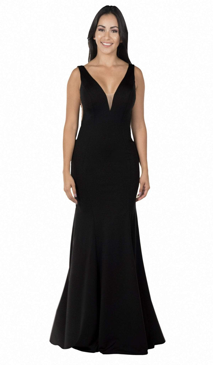 Poly USA - 8158 Sleeveless Illusion Plunging V Neckline Mermaid Dress Special Occasion Dress XS / Black