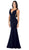 Poly USA - 8158 Sleeveless Illusion Plunging V Neckline Mermaid Dress Special Occasion Dress XS / Navy