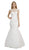 Poly USA - 8226 Cap Sleeve Appliqued Illusion Cutout Mermaid Gown Special Occasion Dress XS / Off-White