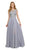 Poly USA - 8254 Cap Sleeve Embroidered Illusion Chiffon Gown Special Occasion Dress XS / Silver