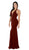 Poly USA - 8262 Deep V Neckline Halter Top Mermaid Evening Gown Special Occasion Dress XS / Burgundy