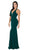 Poly USA - 8262 Deep V Neckline Halter Top Mermaid Evening Gown Special Occasion Dress XS / Green