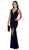 Poly USA - 8298 Deep V Neckline Evening Gown with Long Front Slit Special Occasion Dress XS / Navy